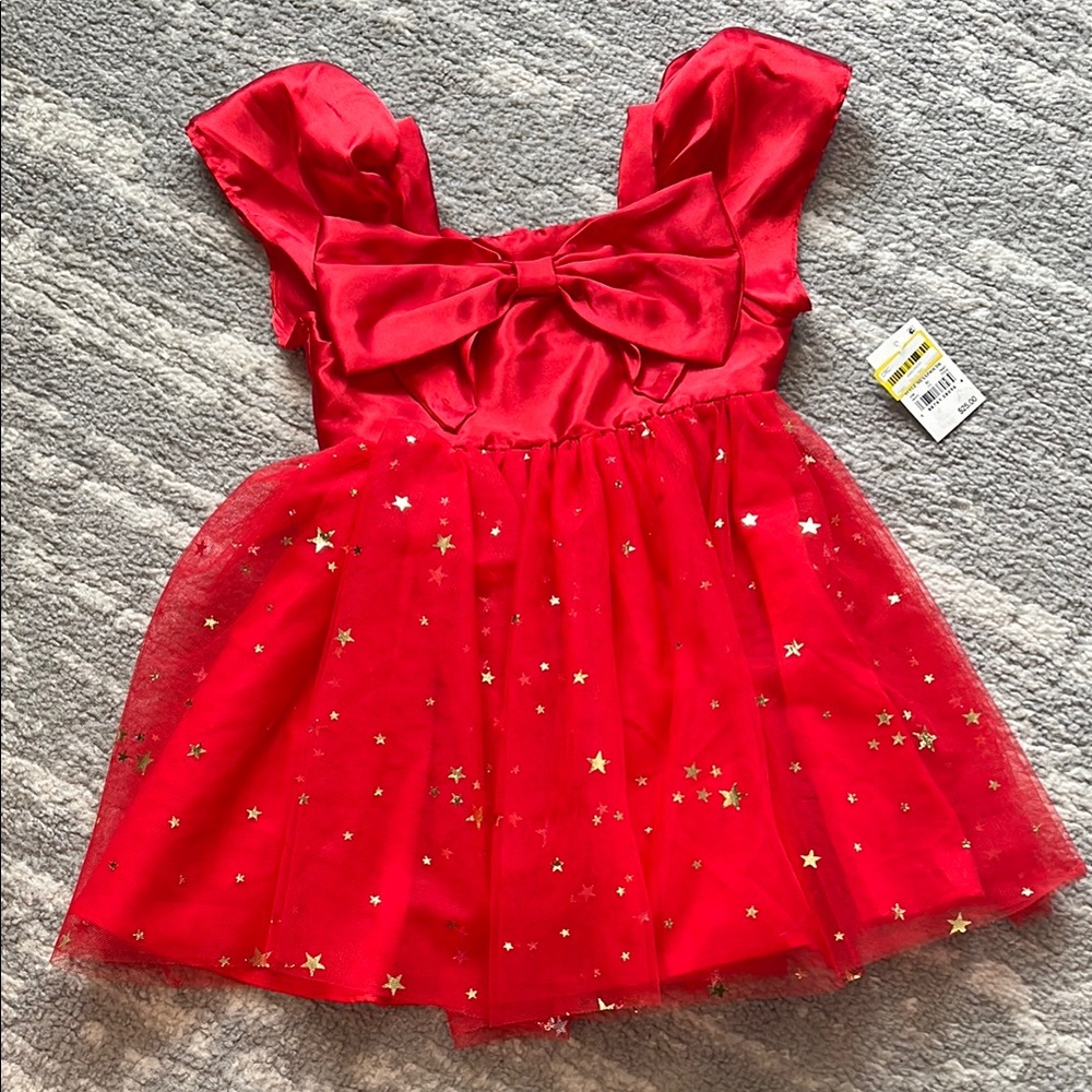 Audrey Camille Red Dress with Gold Star Accents